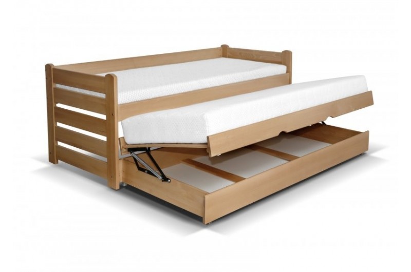 Łóżko For 2 Plus bukowe podwójne spanie z pojemnikiem na pościel