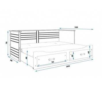 Łóżko z szufladami na prowadnicy i materacem Hermes BMS