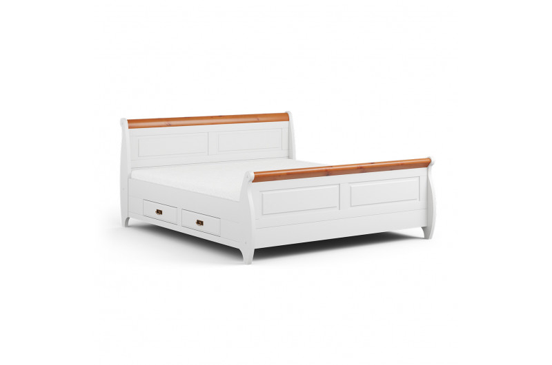 Łóżko drewniane z szufladami kolekcja Toskania białe/sosna miodowa