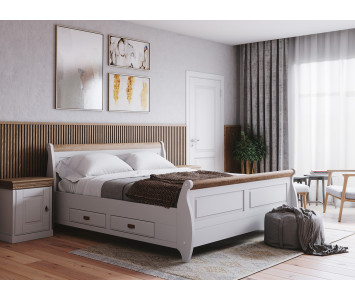 Łóżko drewniane z szufladami kolekcja Toskania białe/sosna miodowa