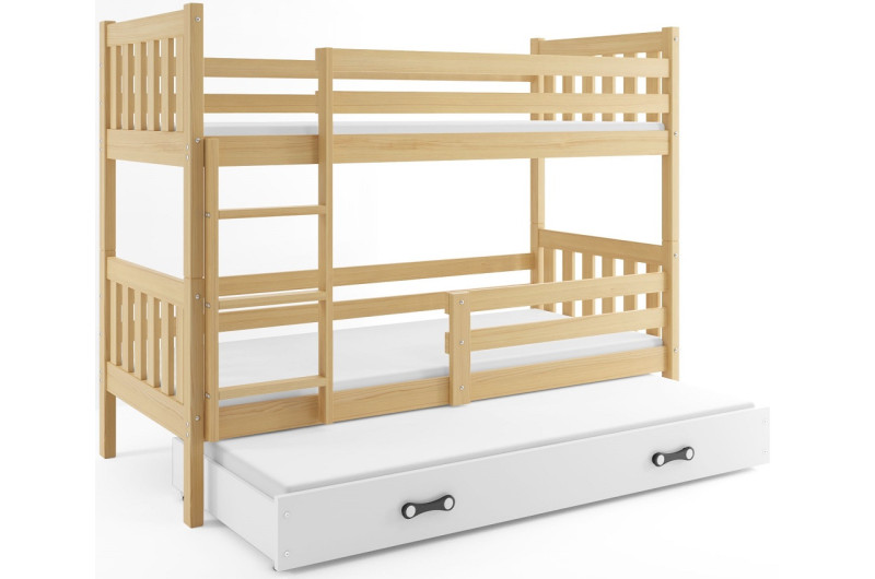 Łóżko piętrowe drewniane z materacami i szufladą CARINO 2