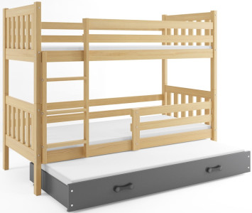 Łóżko piętrowe drewniane z materacami i szufladą CARINO 2
