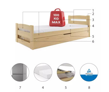 Łóżko młodzieżowe podnoszone ze skrzynią 1 osobowe, drewniane.
